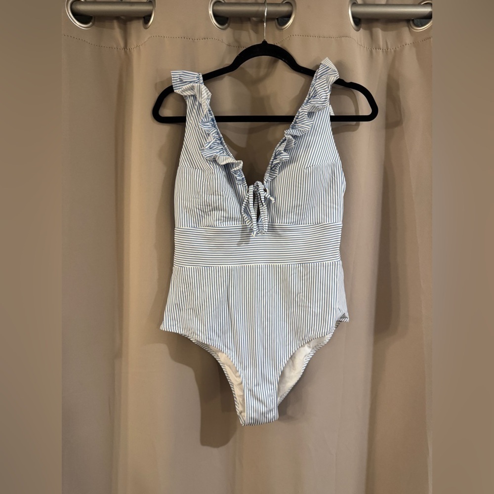 H&M Blue and White Striped Swimsuit
